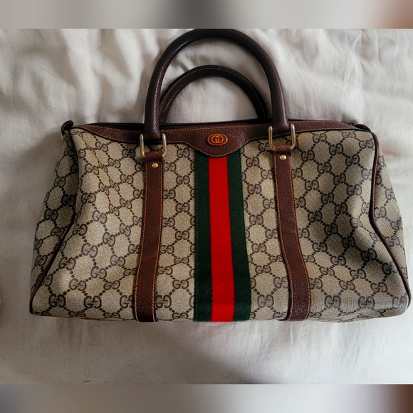 Vintage Gucci GG Monogram Web Boston Bag - Picture 1 of 10